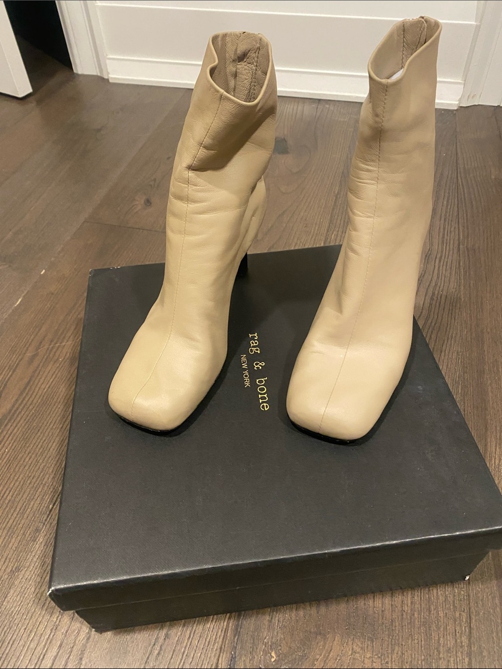 rag & bone beige leather square-toe ankle boots